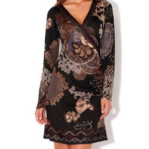 Hale Bob Long Sleeve Faux Wrap Silk Dress NWT